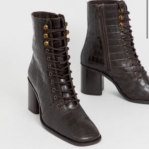 ASOS Rivet leather square toe lace up boots